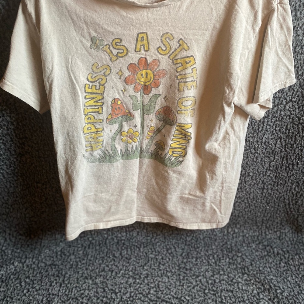 Happiness Is A State Of Mind Graphic Tee - Cream with Yellow & Orange Print